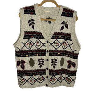 Vintage Northern Reflections Sweater Vest Womens Fall Leaf Granny Knit 90s